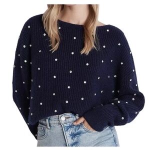 Express Criss Cross Reversible Navy Blue with Rhinestones Sweater